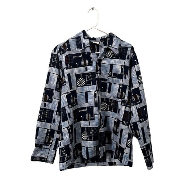 Don Loper Beverly Hills Other - Vintage Don Loper Beverly Hills Men's M Blue Geometric Long Sleeve Shirt Retro